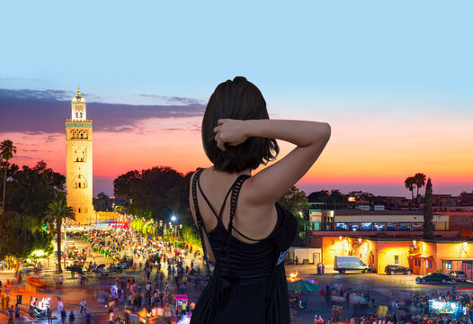 Jemma el Fnaa or Djemma el Fna famous square in Marrakesh, Morocco