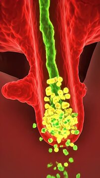 Animated Visualization of Pancreas Inflammation Showing Red Tissue and Blocked Green Duct for Medical and Educational