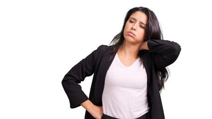 Woman experiencing neck pain feeling tired and stressed