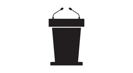 A simple black podium with two microphones displayed in a minimalist silhouette