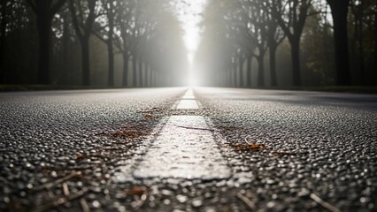 Wet road stretching into the distance with trees on both sides