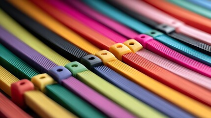 A vibrant group of colorful wooden pencils and crayons in a rainbow of shades like yellow, green, and orange arranged as school drawing equipment on a background for creative design