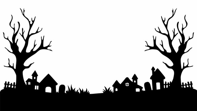 Spooky Halloween graveyard scene with bare trees