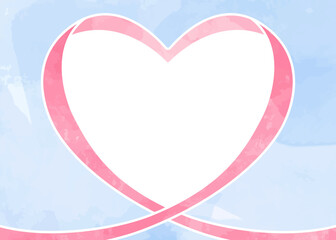 ハート型リボンの背景フレーム、水彩カラー