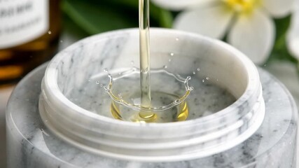 Elegant skincare serum drop cosmetic marble jar spa beauty liquid moisture scene for daily quiet luxury self care ritual and calm bathroom wellness decor with soft natural light and serene beauty