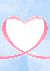 ハート型リボンの背景フレーム、水彩カラー、縦向き