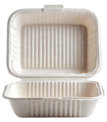 Eco-friendly open disposable food container for sustainable meal packaging solutions isolated on transparent background
