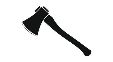 A striking black silhouette of a traditional woodcutting axe isolated on a clean white background silhouette