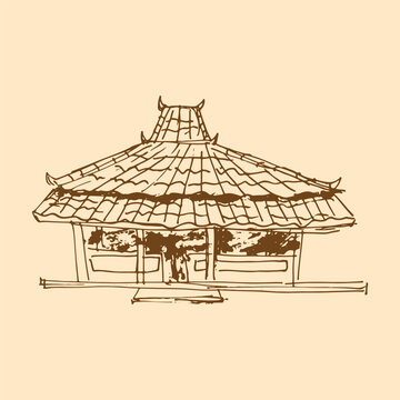 Handdrawn sketch of an Joglo