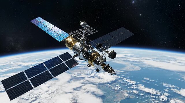 Satellite in space orbiting Earth