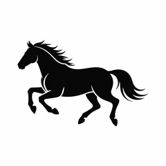 A striking silhouette of a dynamic black horse in mid gallop showcasing power and grace