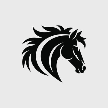 A striking black and white illustration of a horse s head exhibiting a dynamic and flowing design