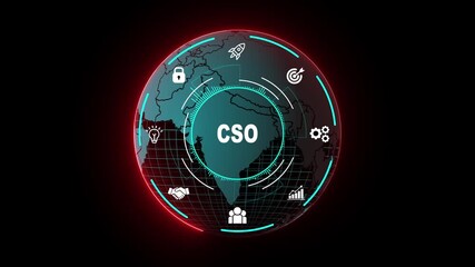 Chief Security Officer Cybersecurity HUD Interface with Global World Map, Digital Protection Icons and Neon Futuristic Security System Design - Powered by Adobe