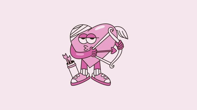 Happy valentine simple animation with cute poses. Hand Drawn Cupid Cartoon Character Animation