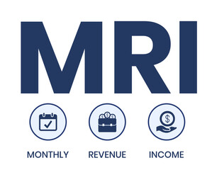 MRI, Monthly Revenue Income. Concept acronym with keywords and icons. Flat vector illustration. Isolated on white background.