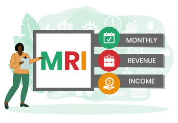 MRI, Monthly Revenue Income. Concept acronym with keywords and icons. Flat vector illustration. Isolated on white background.