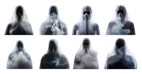 Mysterious Figures Shrouded in Smoke and Veils with Veil Effects, PNG bundle collection, Isolated on Transparent Background