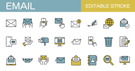 Eメールのアイコンセット（線幅変更可能・カラー）	
