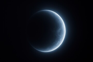 Obraz premium Ethereal crescent moon in darkness.
