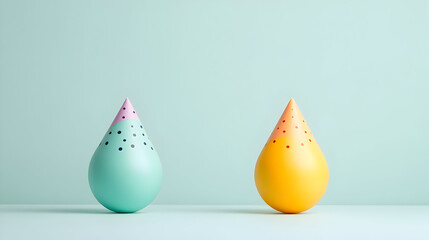Colorful decorative objects with polka dots on a pastel background