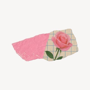 Vintage collage pink rose