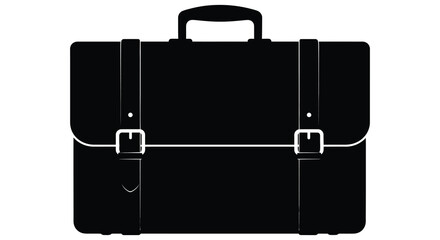 A classic black leather briefcase with straps and buckles depicted as a striking silhouette © Kuntol02