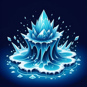 Stunning ice formation display with floating crystal shards against cool blue backdrop perfect for winter promotions and magical designs, ethereal and vibrant