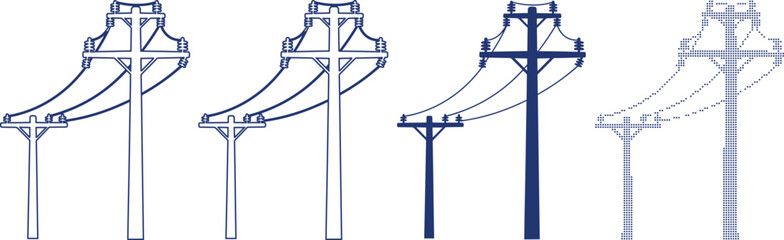 Power transmission tower icon set flat line and dotted style vector graphic