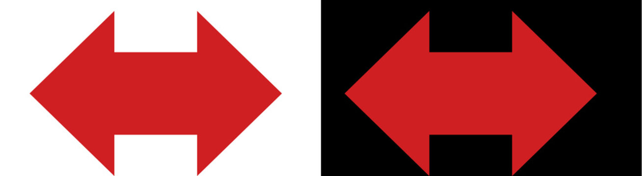 PNG image of&nbsp;Two vibrant red horizontal directional arrows pointing in opposite directions symbolizing choice movement or comparison on transparent background