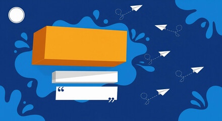 Creative Abstract Background with Orange Block, Airplanes, and Message Boxes