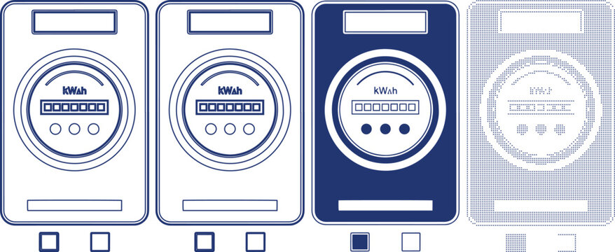 Electricity meter icon vector flat outline solid and dotted design art