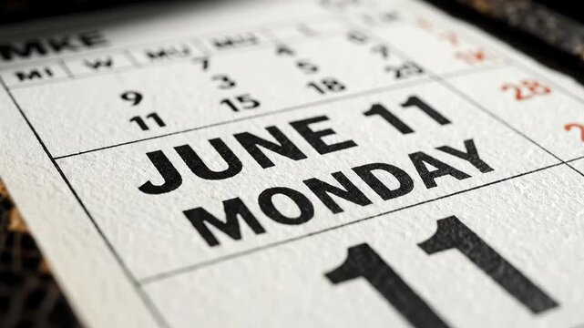 Closeup of a calendar page showing June 11