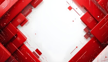 Red and white geometric corporate banner with abstract hi-tech vector background design