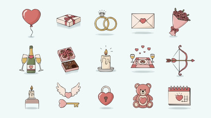 Valentines Day Icons Collection Romantic Symbols Celebration.