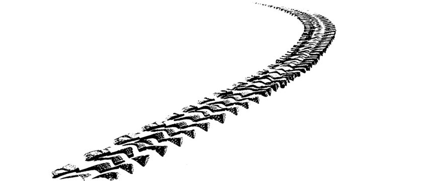 Vector set of Tire tread marks white tire tracks and skid marks isolated white background