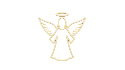 Golden Angel Silhouette with Halo and Wings on White Background