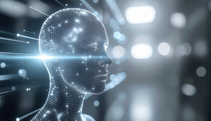 Artificial intelligence digital face futuristic technology data network cyber virtual mental health technology digital face profile with glowing data network line futuristic intelligence concept