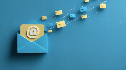 New email notification concept for business communication and digital marketing, inbox receiving electronic message alert, abstract minimalist paper-cut design with blue tones