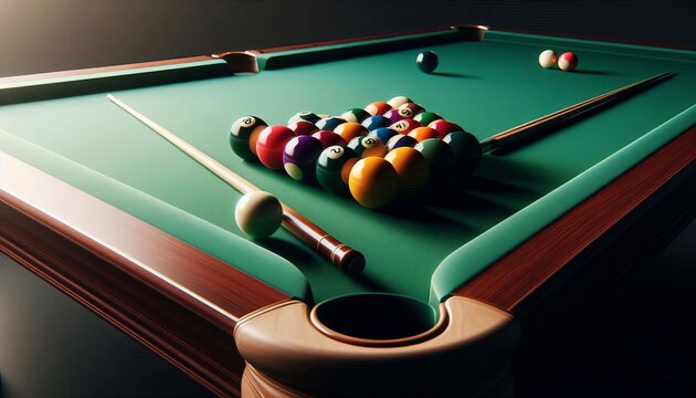 Snooker table, billiard table, billiard balls, illustration.