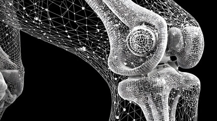 Abstract Wireframe Detailed Knee Joint Anatomy Illustration for Medical Use