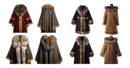 Elegant Outerwear with Fur Collars and Rich Textures for Winter Wear, isolated on transparent background