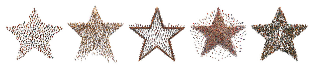 Colorful Stars in a Row with Abstract Texture and Bright Background, PNG bundle collection, Isolated on Transparent Background