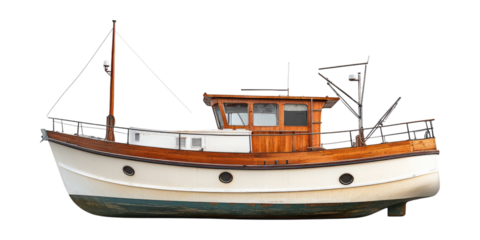 Classic Wooden Fishing Boat with Rustic Charm and Detail