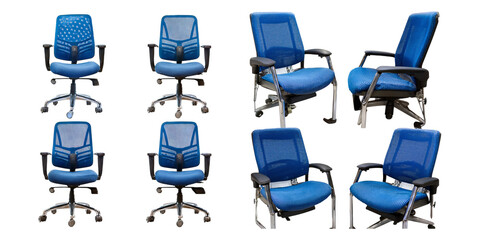 Blue Office Chairs Collection on Transparent Background