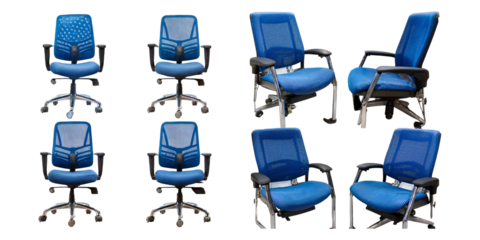Blue Office Chairs Collection on Transparent Background