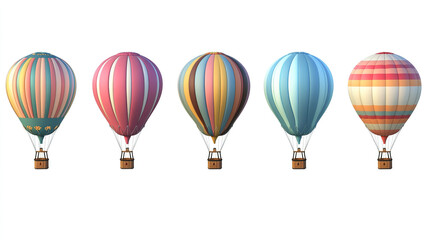 Naklejka premium Colorful hot air balloons floating in the sky with vibrant patterns and baskets attached ready for flight