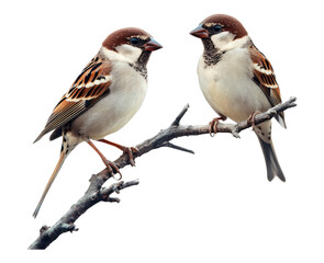 Two Sparrows Perched on a Branch in Natural Setting, PNG bundle collection, Isolated on Transparent Background