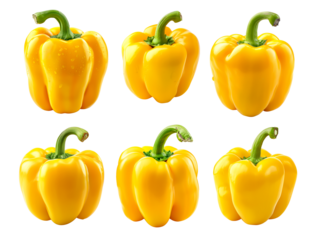 Set of Yellow bell pepper with green stem isolated on a white background