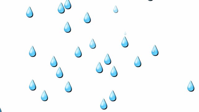 "Looping video of raindrops falling from clouds. Rain animation isolated on white background. It's raining illustration."