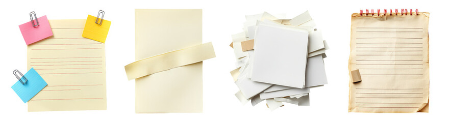 Assorted Blank Paper Sheets and Sticky Notes for Creative Use, PNG bundle collection, Isolated on Transparent Background